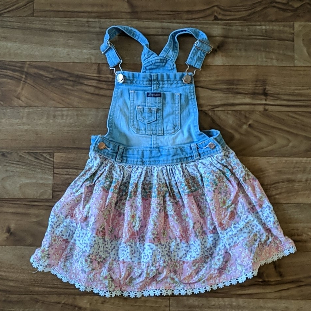 ❤  Denim Overall and Floral Print Skirt Dress